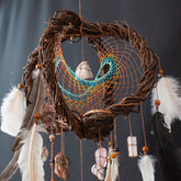 Mystical Wall Dreamcatcher with Healing Crystals โ Artisan Feather Mobile, Bohemian Spirit Decor, Unique Handmade Gift for the Soul